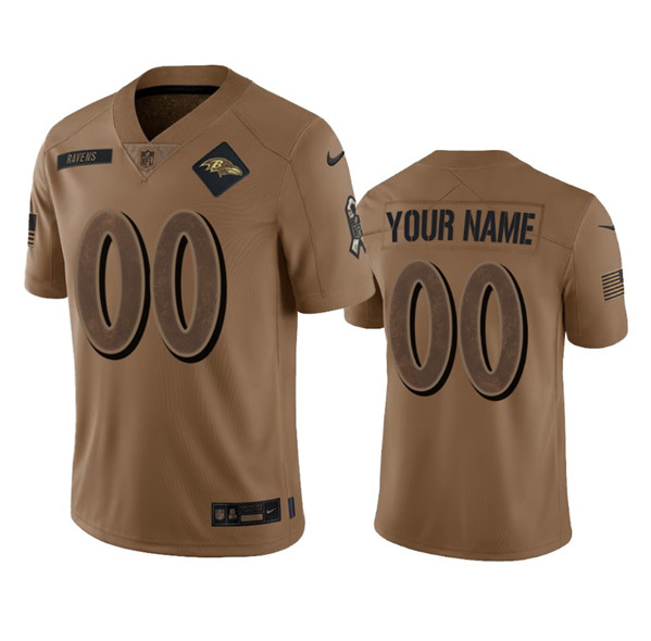 Mens Baltimore Ravens Active Player Custom 2023 Brown Salute To Service Limited Stitched Jersey